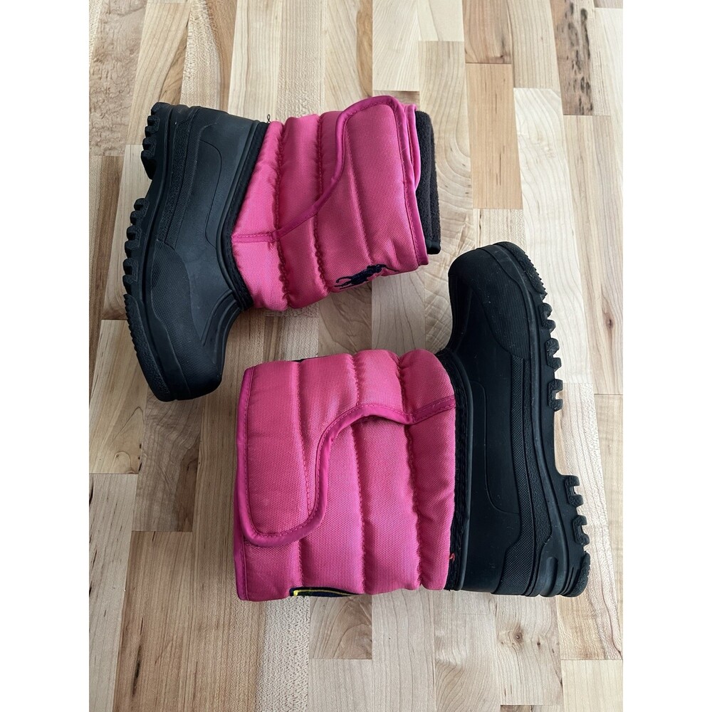 Polo Ralph Lauren Girl's Snow Boots Rubber Fleece Lined Crest Logo Pink Size 1 - Picture 5 of 8